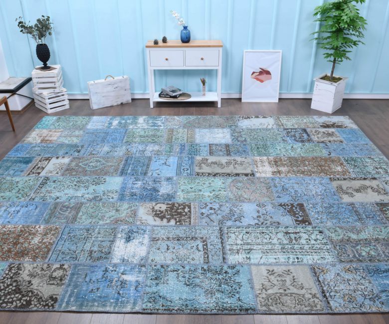 Vintage Patchwork Blue Oversized Area Rug