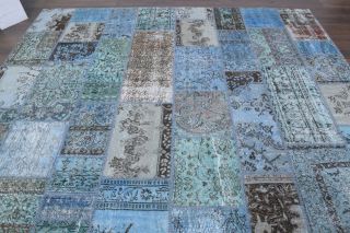 Vintage Patchwork Blue Oversized Area Rug - Thumbnail