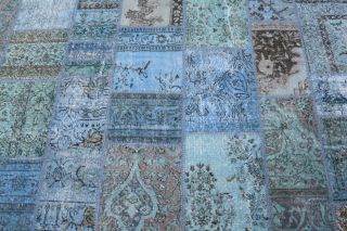 Vintage Patchwork Blue Oversized Area Rug - Thumbnail