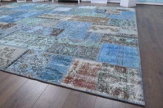 Vintage Patchwork Blue Oversized Area Rug - Thumbnail