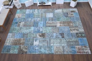 Vintage Patchwork Blue Oversized Area Rug - Thumbnail