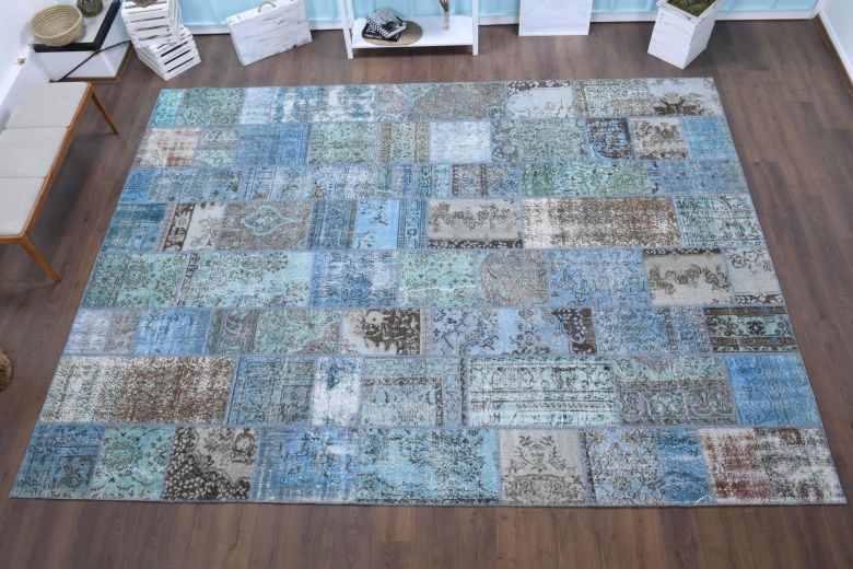 Vintage Patchwork Blue Oversized Area Rug