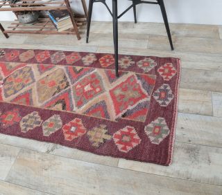 2x10 Vintage Handwoven Anatolian Red Runner - Thumbnail