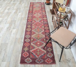 2x10 Vintage Handwoven Anatolian Red Runner - Thumbnail