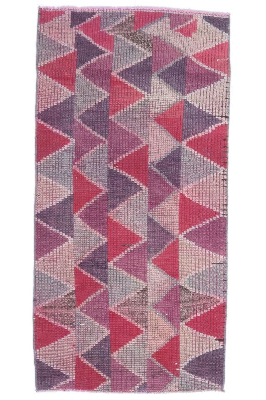 2x5 Vintage Triangular Pink-Lavender Handmade Small Rug