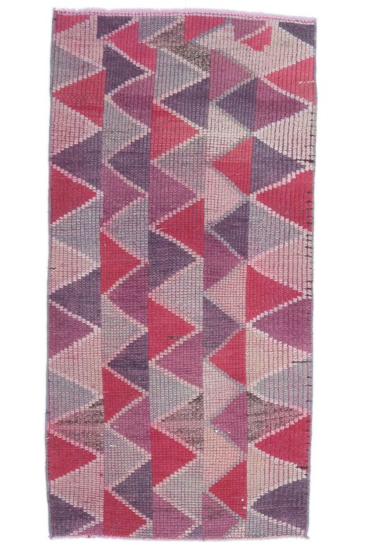 2x5 Vintage Triangular Pink-Lavender Handmade Anatolian Small Rug