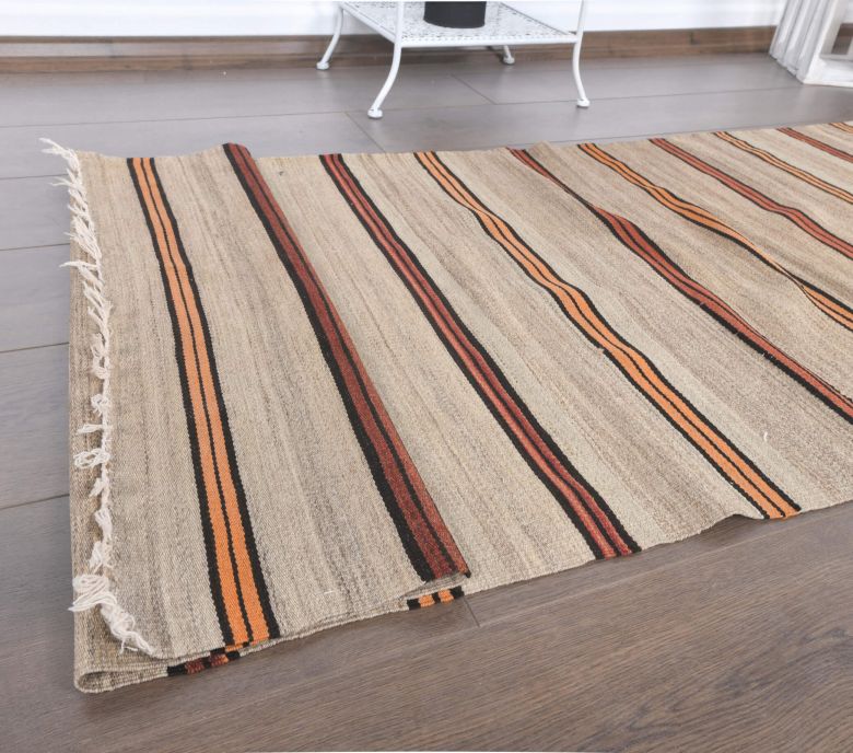 2x7 Vintage Beige Striped Kilim Runner