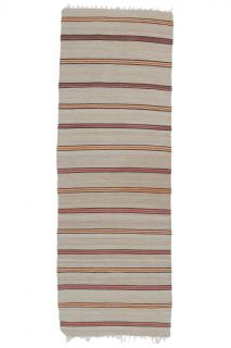 2x7 Vintage Beige Striped Kilim Runner - Thumbnail