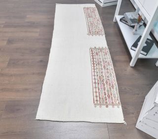 Vintage White Runner Rug - Thumbnail