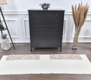 Vintage White Runner Rug - Thumbnail