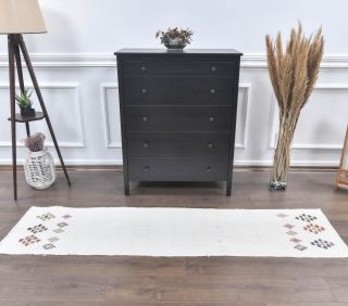 2x7 Vintage Kilim White Runner Rug - Thumbnail