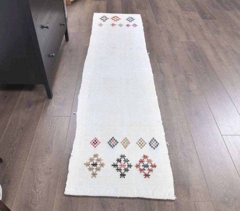 2x7 Vintage Kilim White Runner Rug