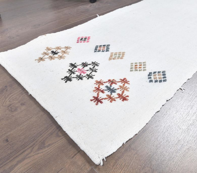 2x7 Vintage Kilim White Runner Rug