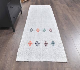 2x7 Vintage Kilim White Runner Rug - Thumbnail