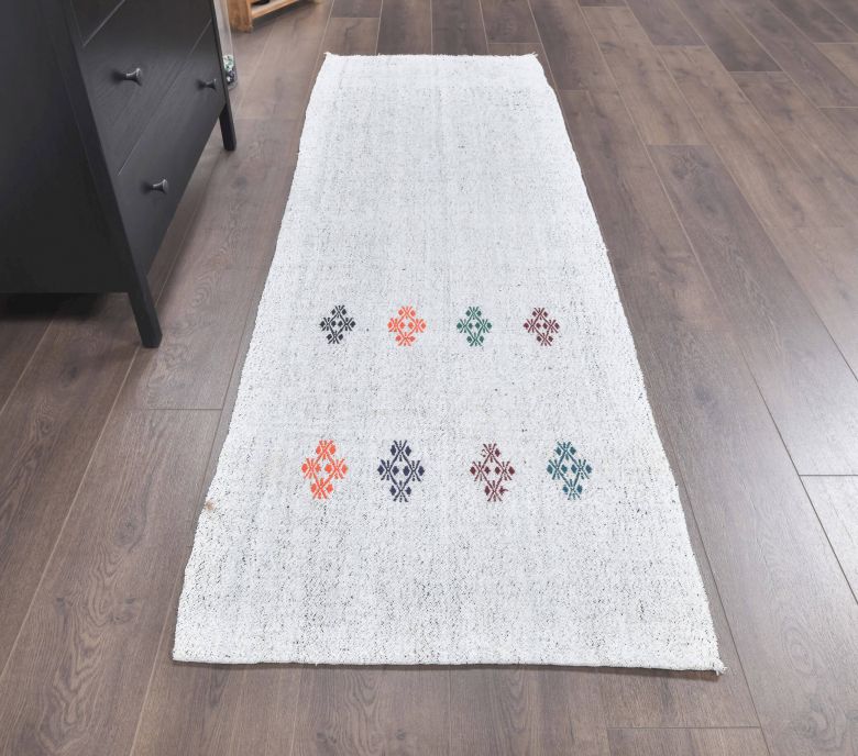 2x7 Vintage Kilim White Runner Rug