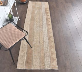 2x8 Vintage Handmade Patchwork Beige Runner Rug - Thumbnail