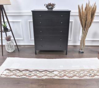 2x8 Vintage Kilim White Runner Rug - Thumbnail