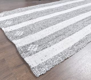 2x8 Vintage Kilim White Striped Runner Rug - Thumbnail