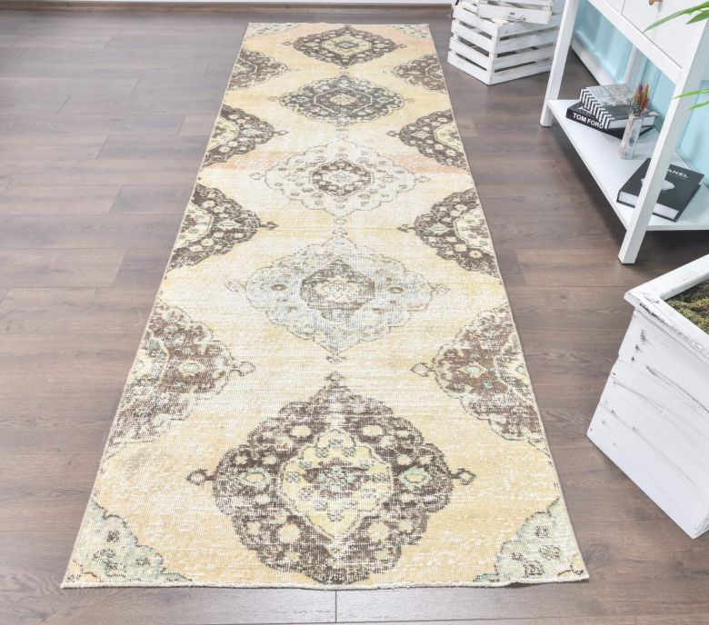 3x10 Vintage Oushak Faded Yellow Runner