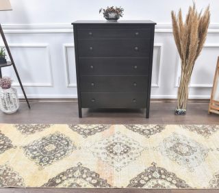 3x10 Vintage Oushak Faded Yellow Runner - Thumbnail