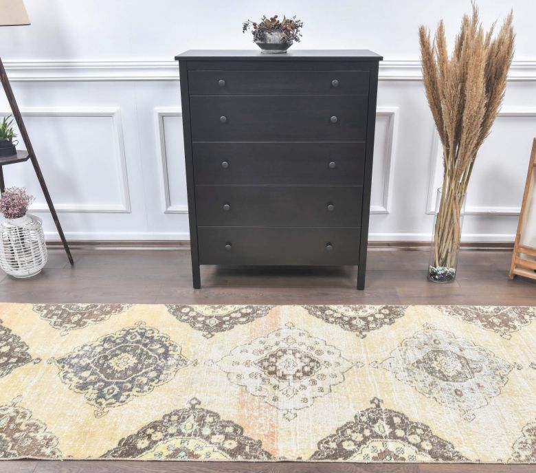 3x10 Vintage Oushak Faded Yellow Runner