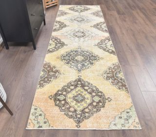 3x10 Vintage Oushak Faded Yellow Runner - Thumbnail