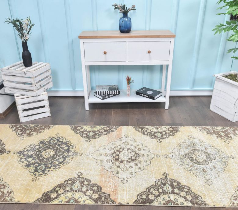 3x10 Vintage Oushak Faded Yellow Runner