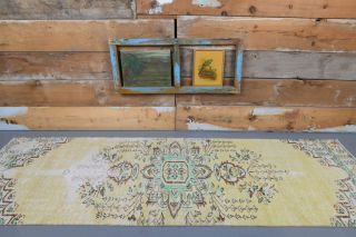 Vintage Yellow Runner Rug - Thumbnail