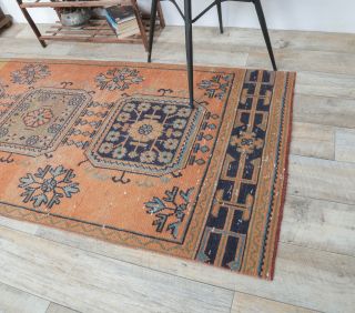 3x10 Vintage Handwoven Orange Runner Rug - Thumbnail