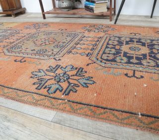 3x10 Vintage Handwoven Orange Runner Rug - Thumbnail