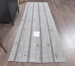 3x10 Vintage Kilim Striped Runner Rug - Thumbnail