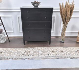 3x10 Vintage Kilim White Runner Rug - Thumbnail