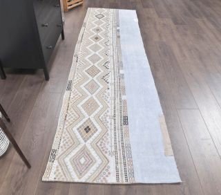 3x10 Vintage Kilim White Runner Rug - Thumbnail