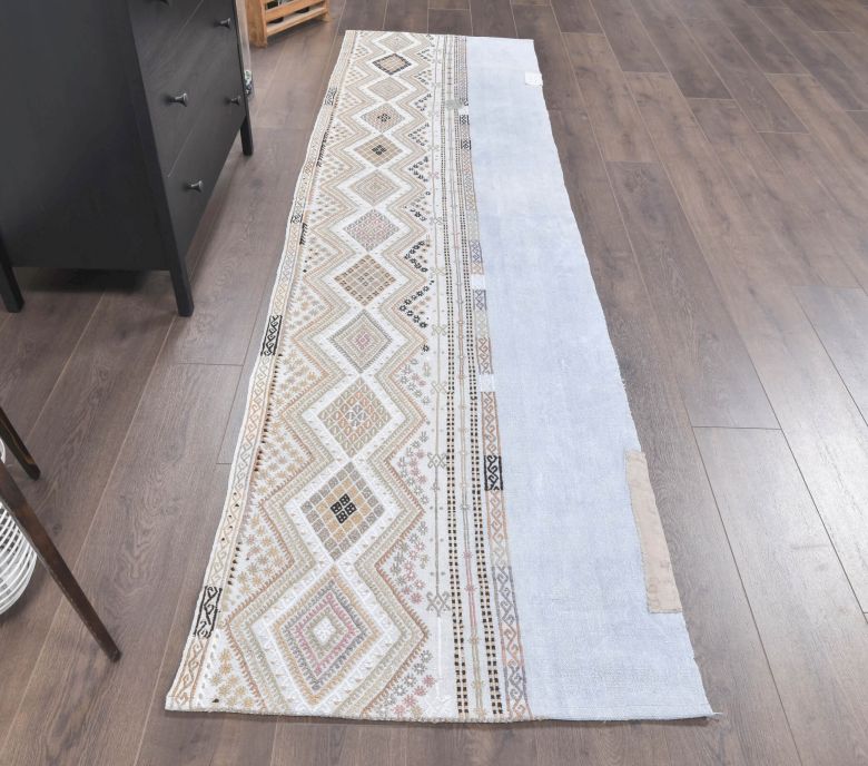 3x10 Vintage Kilim White Runner Rug