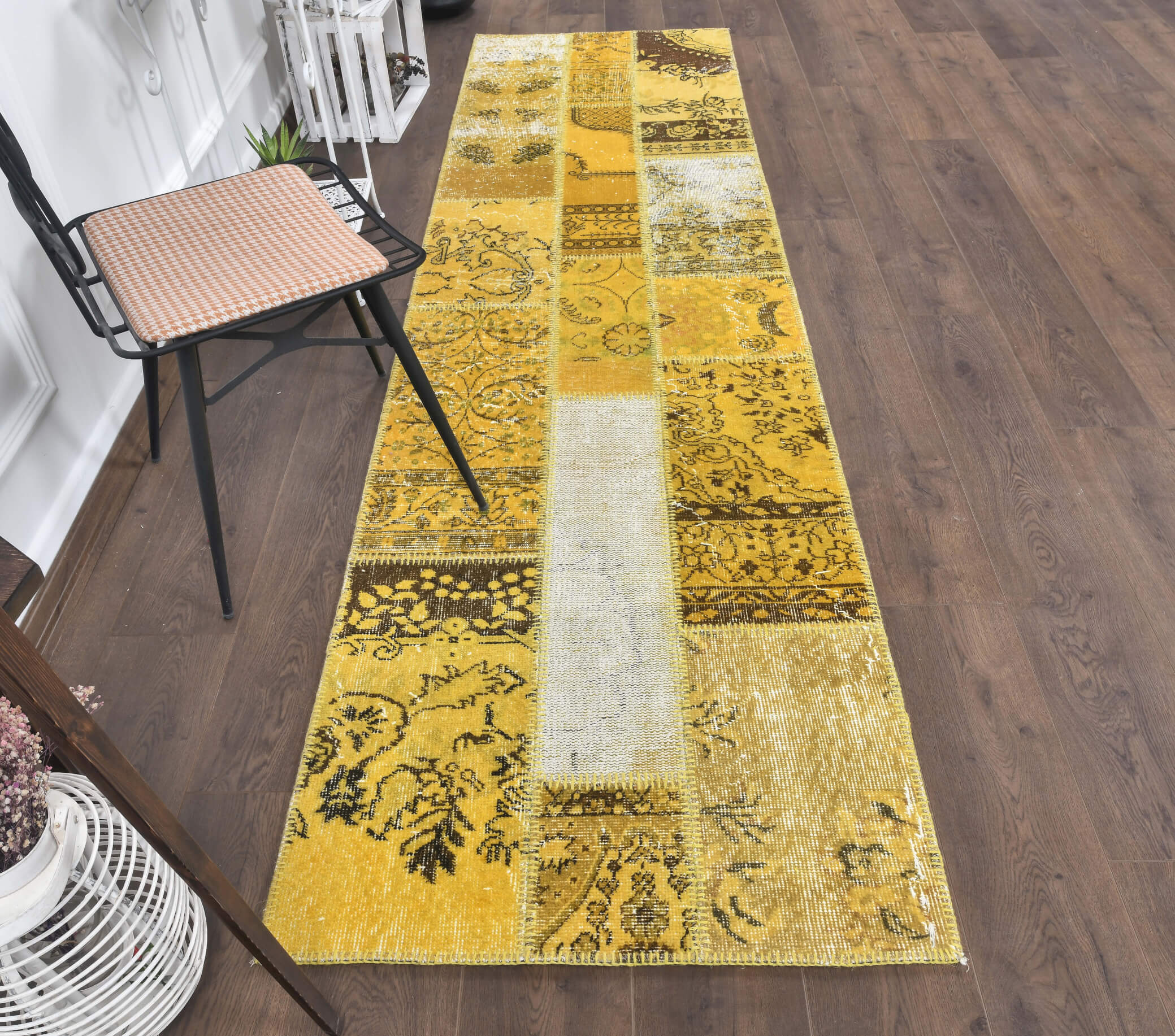 3x10 Vintage Patchwork Yellow Runner Rug Rugser ® Vintage Turkish Rugs