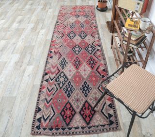 3x10 Vintage Pink Diamond Handwoven Runner - Thumbnail