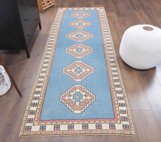 3x10 Pastel Blue Vintage Runner Rug - Thumbnail