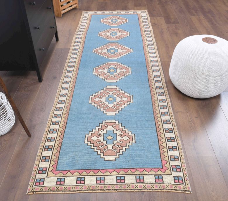 3x10 Pastel Blue Vintage Runner Rug