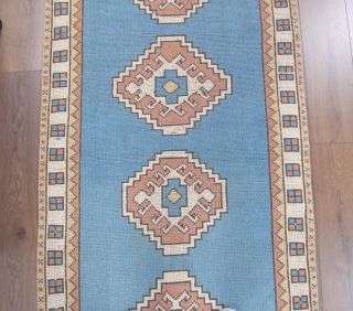 3x10 Pastel Blue Vintage Runner Rug - Thumbnail