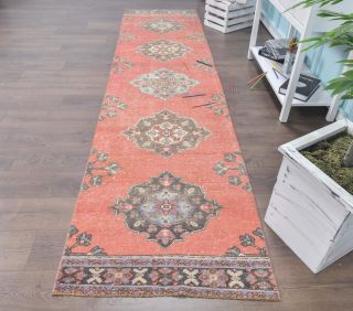 Vintage Coral Colored Runner Rug - Thumbnail