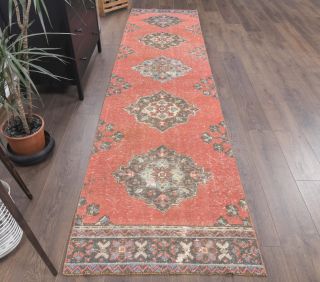 Vintage Coral Colored Runner Rug - Thumbnail