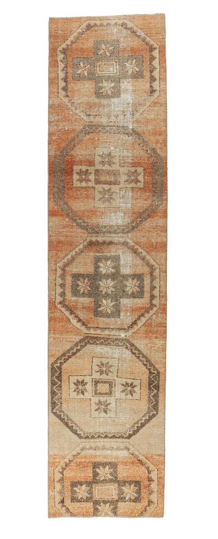 Vintage Orange Oushak Runner Rug