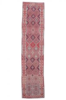 3x11 Vintage Pink Diamond Rug Runner - Thumbnail