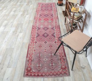 3x11 Vintage Pink Diamond Rug Runner - Thumbnail