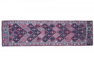 3x11 Hand-Knotted Vintage Runner Rug