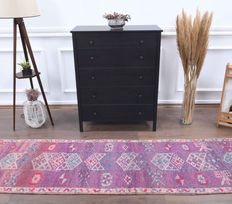 3x11 Hand-Knotted Wool Vintage Runner Rug