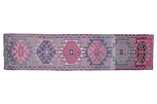Vintage Pink Hand-Knotted Anatolian Runner Rug - Thumbnail