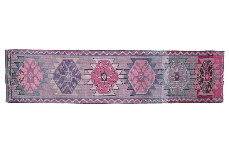 Vintage Pink Hand-Knotted Anatolian Runner Rug