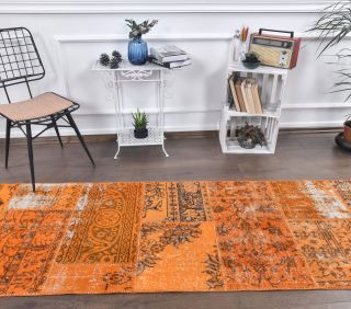 3x13 Vintage Handwoven Orange Runner Rug - Thumbnail