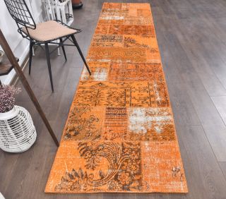 3x13 Vintage Handwoven Orange Runner Rug - Thumbnail